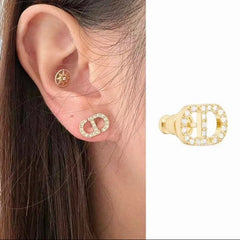 CD 26S Crystal Logo Stud Earrings In Gold Metal 633106