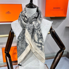 Faubourg Tropical Scarf 135 CM Black White Cashmere And Silk