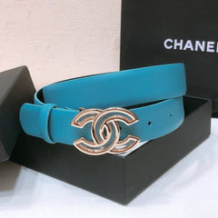CHANEL BELT 3CM IN DODGER BLUE AND BLACK LAMBSKIN WITH GOLD HARDWARE