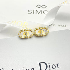 CD 26S Crystal Logo Stud Earrings In Gold Metal 633106