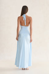 Gisella Satin Halter Maxi Dress Blue
