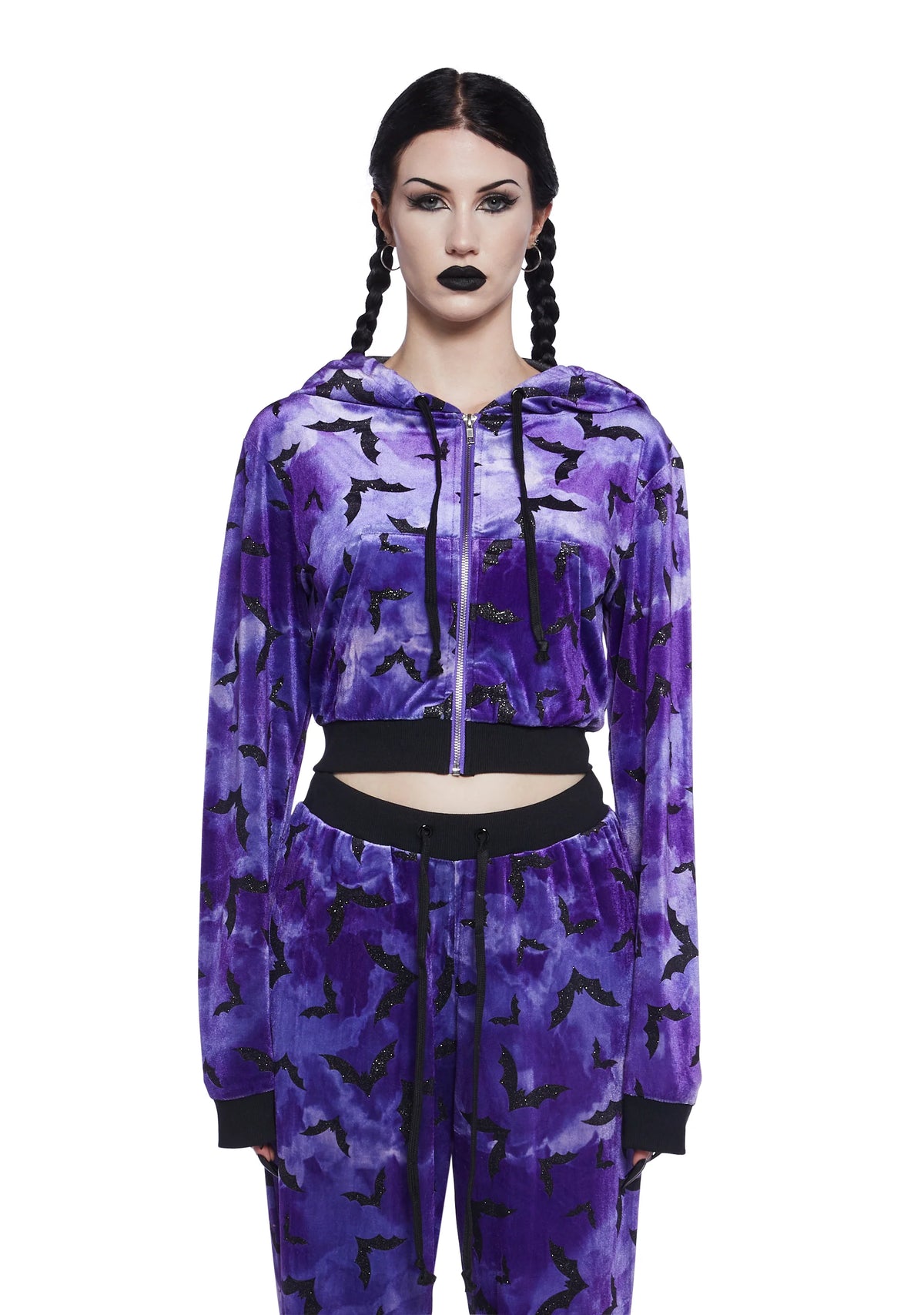 Bat Behavior Cropped Hoodie - Purple