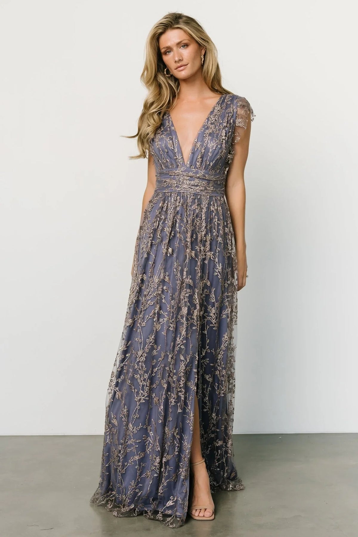 Arlene Shimmer Gown | Blue + Gold