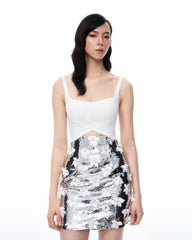 Arabella 3D Floral Sequin Embroidered Mini Dress - White
