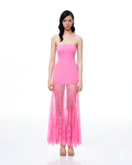 Evadne Floral Lace Dress - Pink