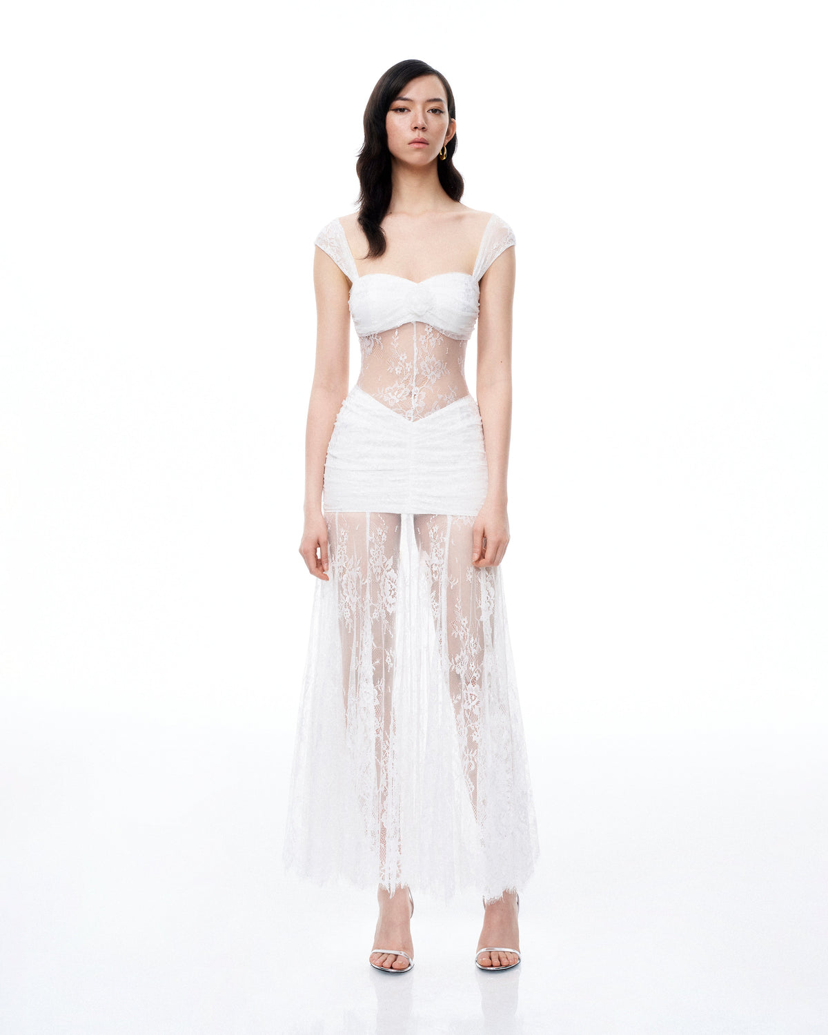 Fiorentina 3D Floral Lace Dress - White