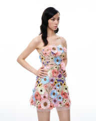 Odalys Floral Embroidered Mini Dress - Pastel Multi