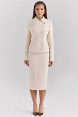 Cream Boucle Pencil Midi Skirt