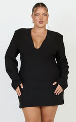 Zyla Mini Dress - Wide Shoulder Sweetheart Neck Fitted Dress in Black