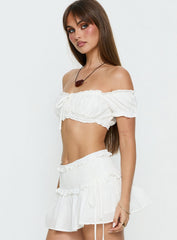 Corabel Off Shoulder Micro Crop Top White