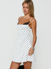 Renaissance Corset Lace Mini Dress White Black Polka Dot