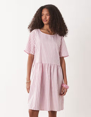 JDY short sleeve mini dress in pink stripes