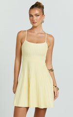 Donissa Mini Dress - Panelled Knit Mini Dress in Butter Yellow