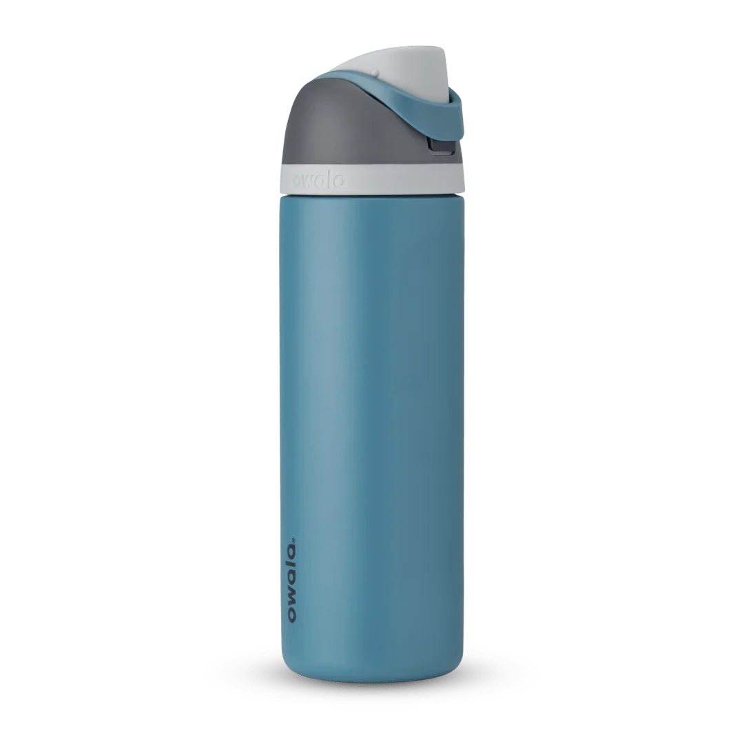 Owala FreeSip Insulated Stainless Steel Water Bottle with Straw for Sports and Travel, BPA-Free, 24-oz, Grey/Blue