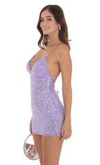Sequin V-Neck Bodycon Dress in Lavender