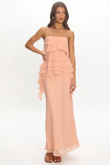Olita Tiered Ruffle Slip Maxi Dress Apricot