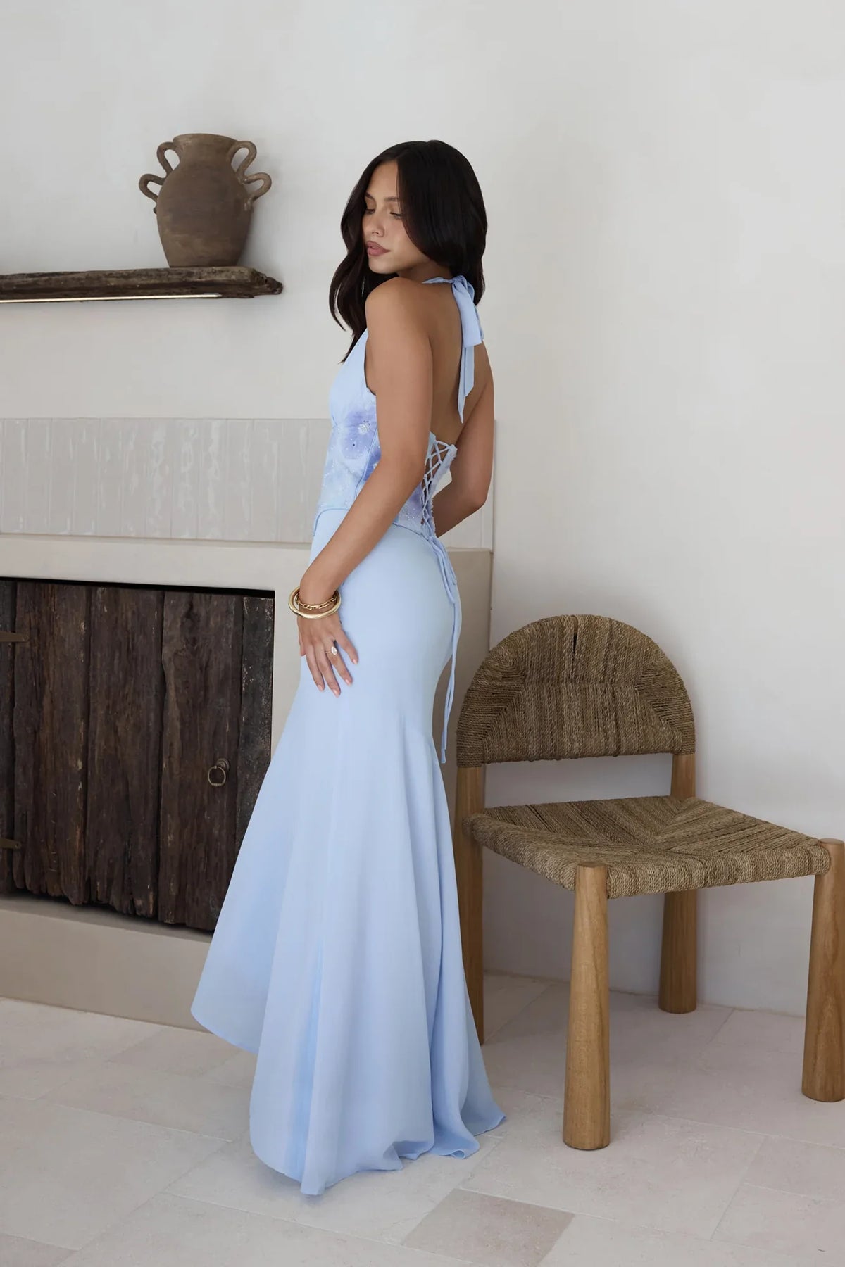 Cross The Seas Halter Maxi Dress Blue