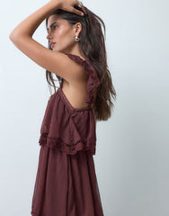 Miss Selfridge Chiffon Tiered Maxi Dress In Chocolate