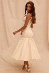 vintage cream dropped waist midi dress
