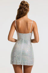 Embellished V-neck A-Line Mini Dress in Silver
