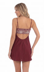 Jacquard Floral Back Lace Dress in Burgundy