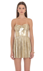 Metallic Strapless Mini Dress in Gold