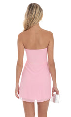 Embellished Mesh Strapless Dress in Pink