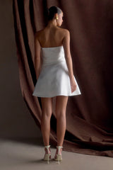 Lora Strapless Satin Mini Dress - White