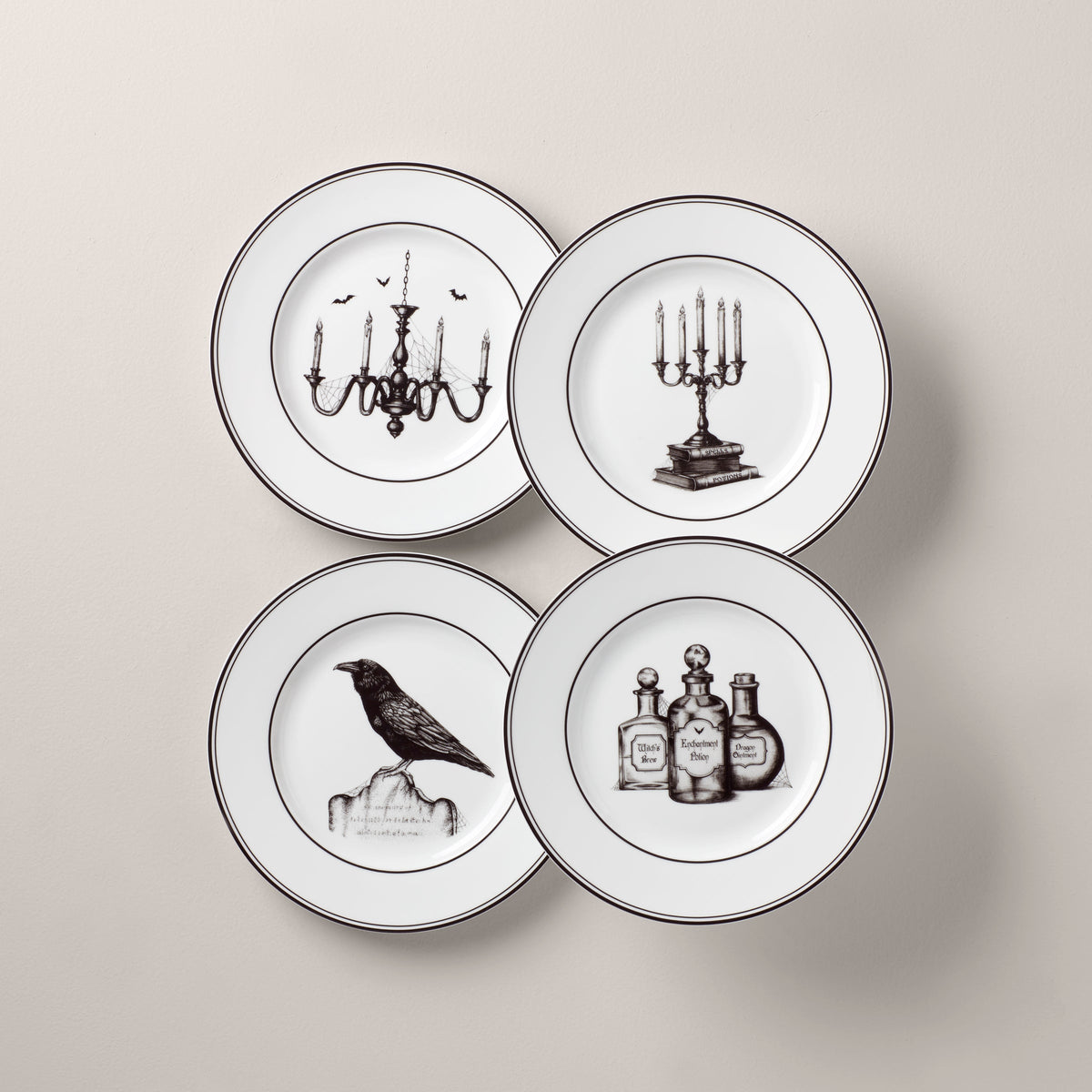 Vintage Halloween Dessert Plates, Set of 4