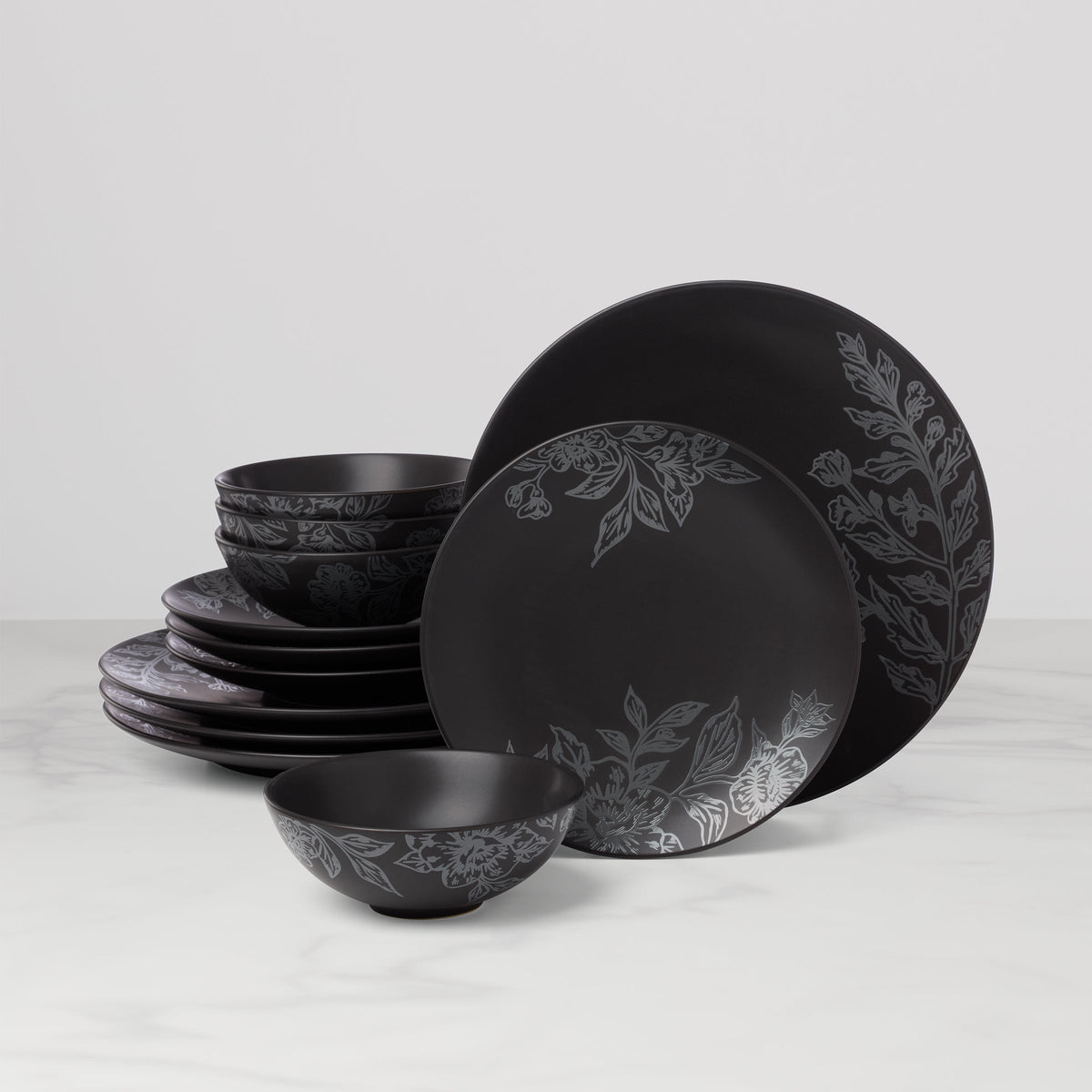 Roseto Charcoal 12-Piece Dinnerware Set