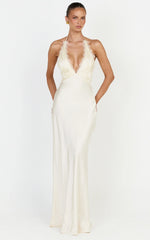Marielle Maxi Dress - Lace Bust Halter Dress in Cream
