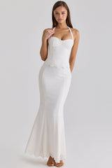 White Halter Neck Broderie Anglaise Corset Top