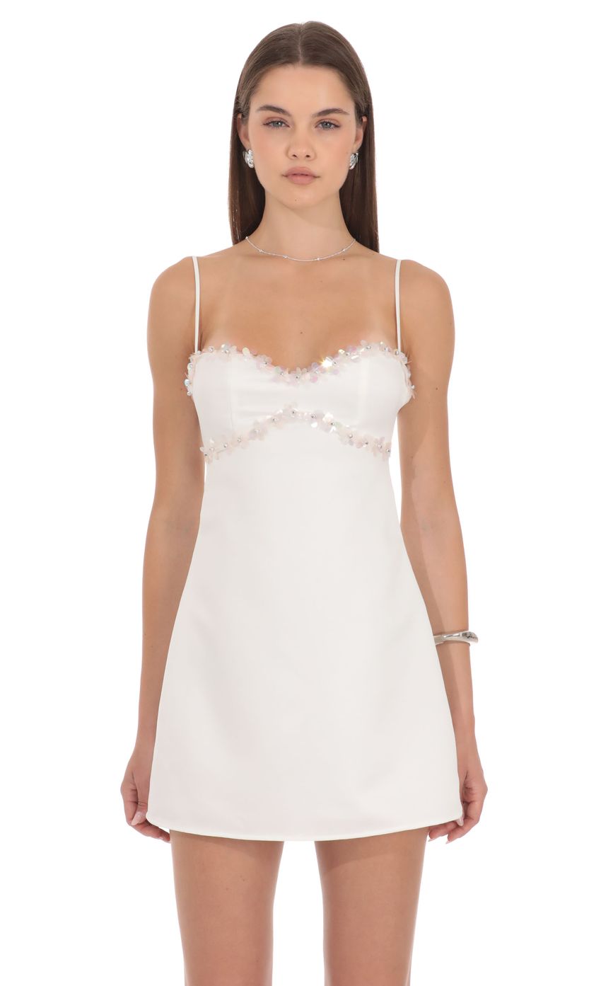Iridescent A-Line Mini Dress in White