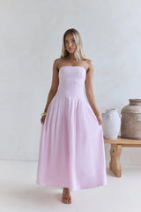 Sunshine Serenity Strapless Midi Dress Pink