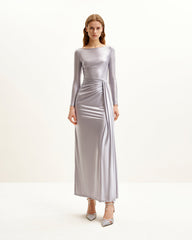 Amara Metallic Ruched Dress - Silver