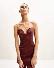Eva Spaghetti Strap Sueded Dress - Burgundy