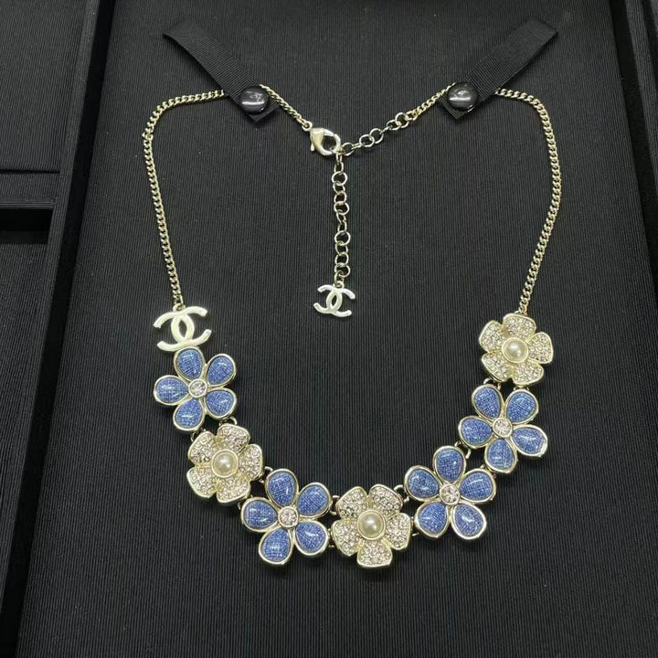 Chanel Flower Cruise 26 Blue Gold Necklace