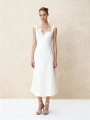 3D Vine-Appliqué Asymmetric Sweetheart Gown - White