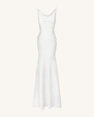 Satin Cowl-Neck Bow-Back Maxi Dress - White