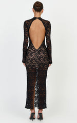 Emma Midi Dress - Long Sleeve Open Back Fitted Dress in Black
