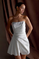Lora Strapless Satin Mini Dress - White