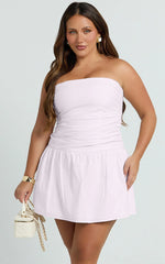 Donatella Mini Dress - Strapless Drop Waist Dress in Pink