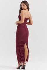 Wine Gathered Maxi Dress