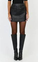 Lumi Mini Skirt - Faux Leather Pocket Detail Mini Skirt in Black