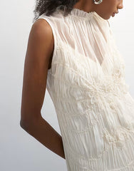 Topshop chiffon sleeveless maxi dress with ruched artwork in ecru