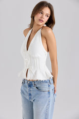White Stretch Cotton Halter Neck Corset Top