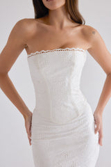 White Cotton Broderie Strapless Corset Top