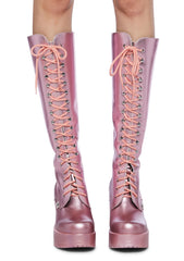 Lash Knee High Boots - Pink