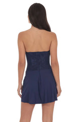 Draped Waist Lace Corset Dress in Navy