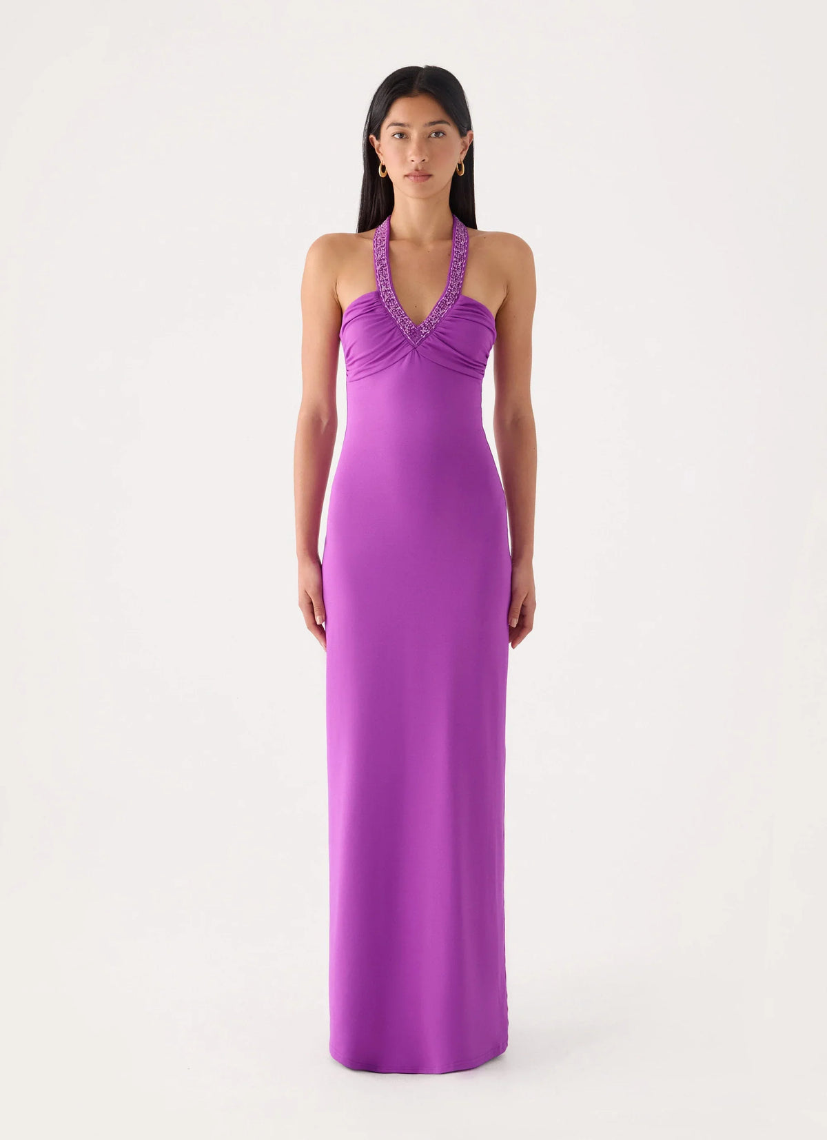 Yamila Beaded Strap Maxi Dress - Purple